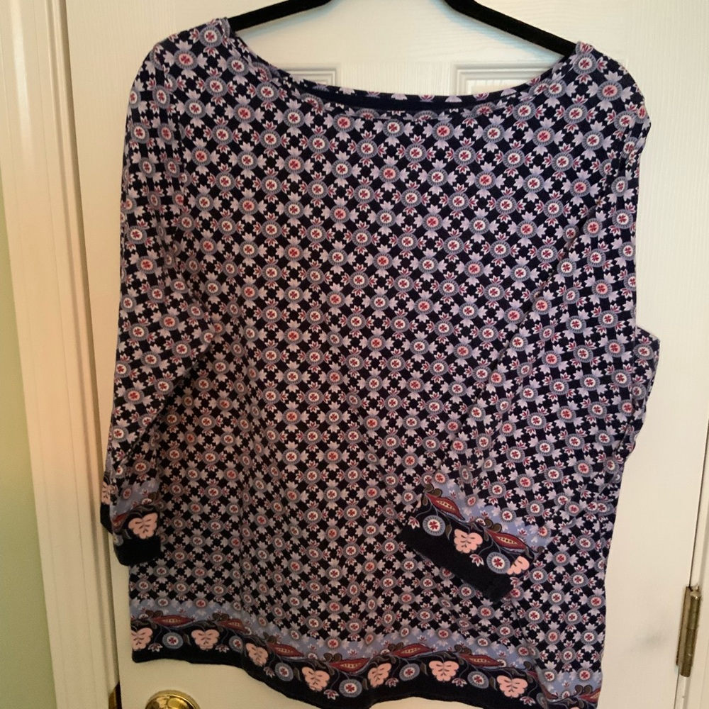 Talbots Blue and White Boxy 3/4 Sleeve Blouse